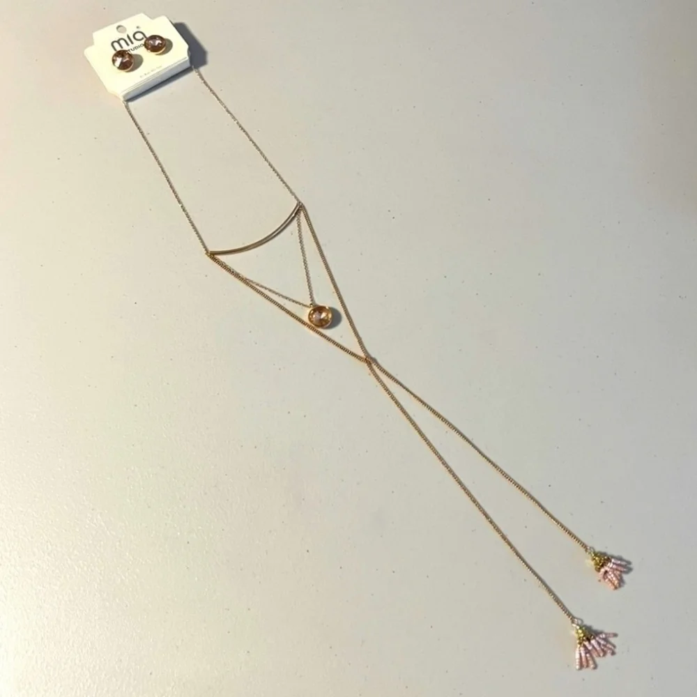 Mia Studio Boho Light Pink Gemstone & Beaded Necklace & Earring Matching Set